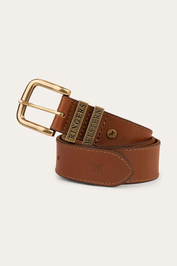 Ringers Western Mens James Belt Tawny Brown/Gold