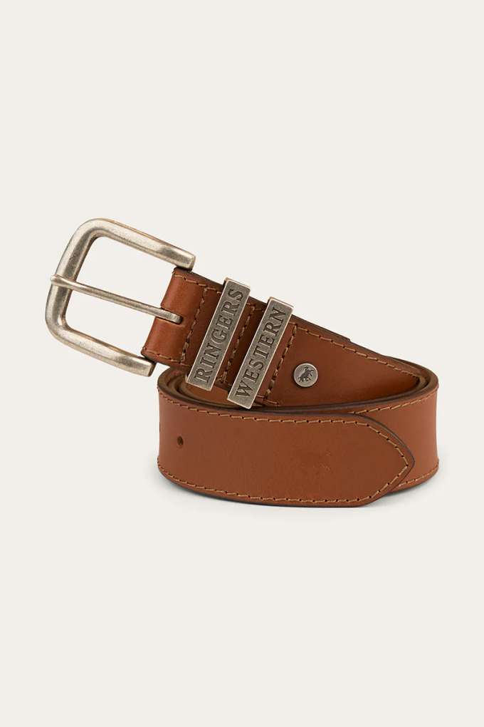 Ringers Western Mens James Belt Tawny Brown/Silver