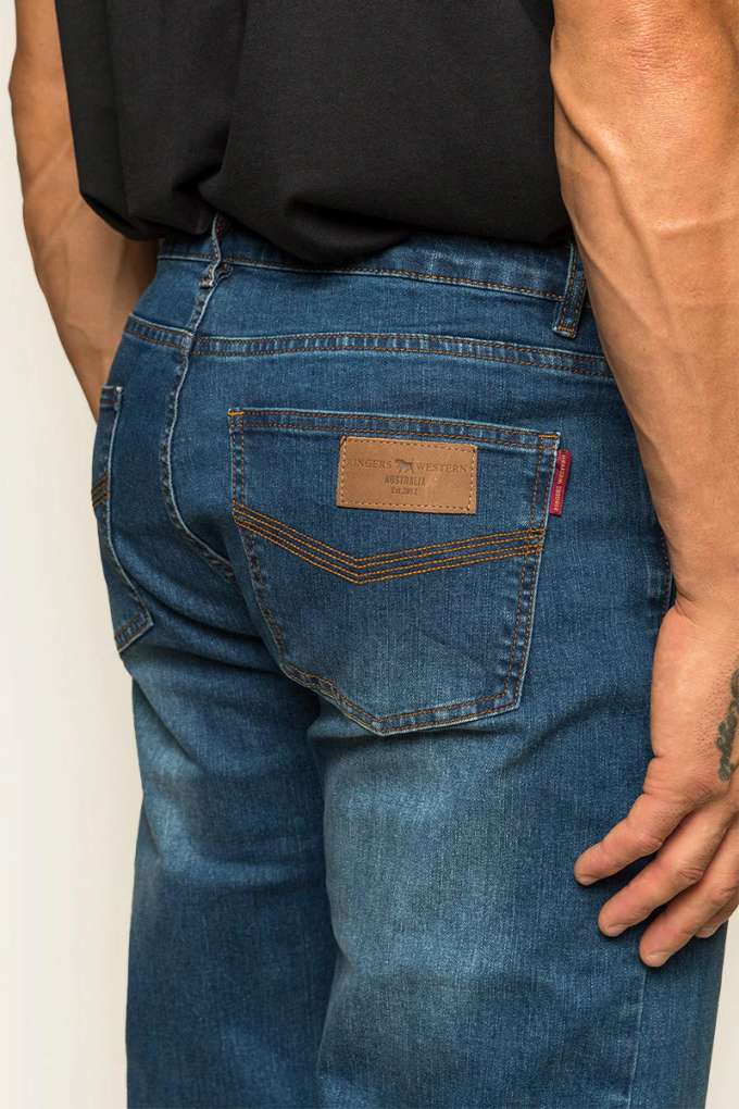 Ringers Western Mens Sturt Relaxed Jeans Mid Blue