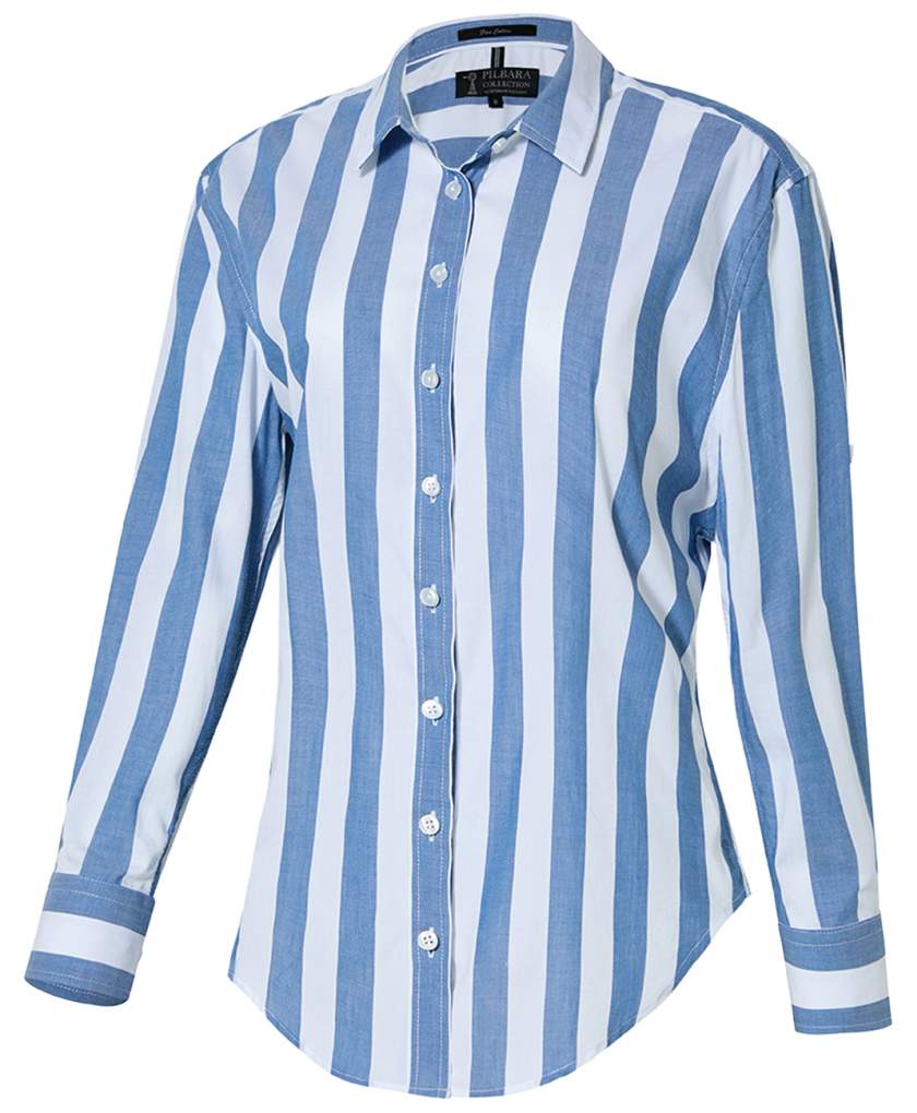 Ritemate Pilbara Ladies Jacquelin Deep Blue/White Striped Classic Shirt