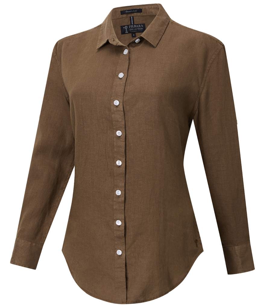 Pilbara Ladies Florence Linen Cocoa Brown Shirt