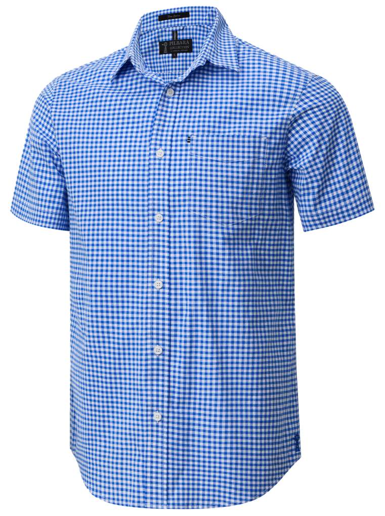 Ritemate Pilbara Mens S/S Gingham Blue/white Check Shirt