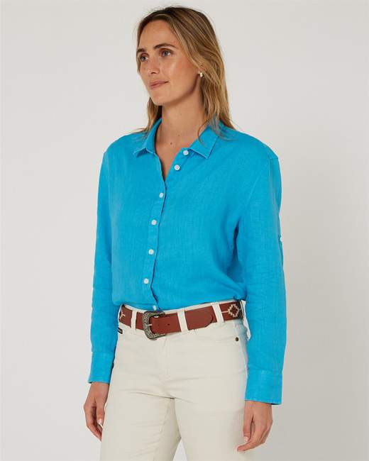Pilbara Ladies Florence Linen Atoll Swiss Tab Shirt