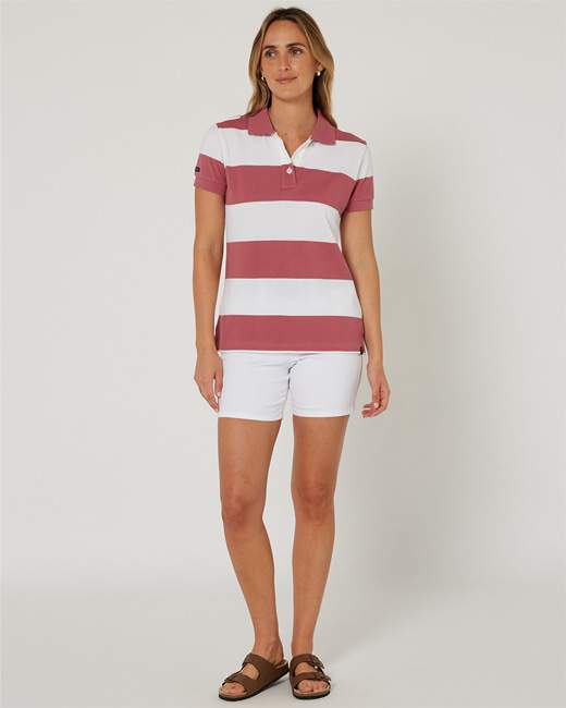 Pilbara Ladies Sophia Cotton Polo Cardinal/White