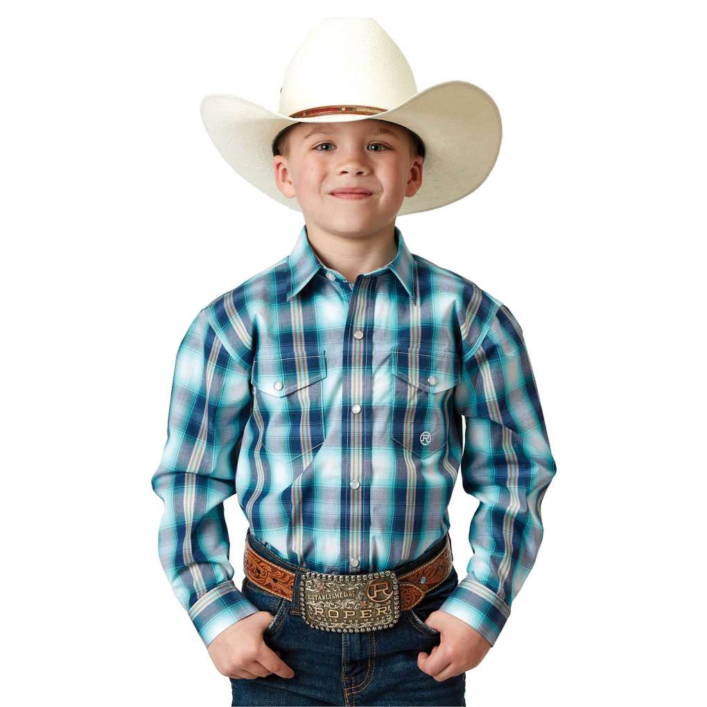 Roper Boys Amarillo 30278094 Blue White Plaid Shirt