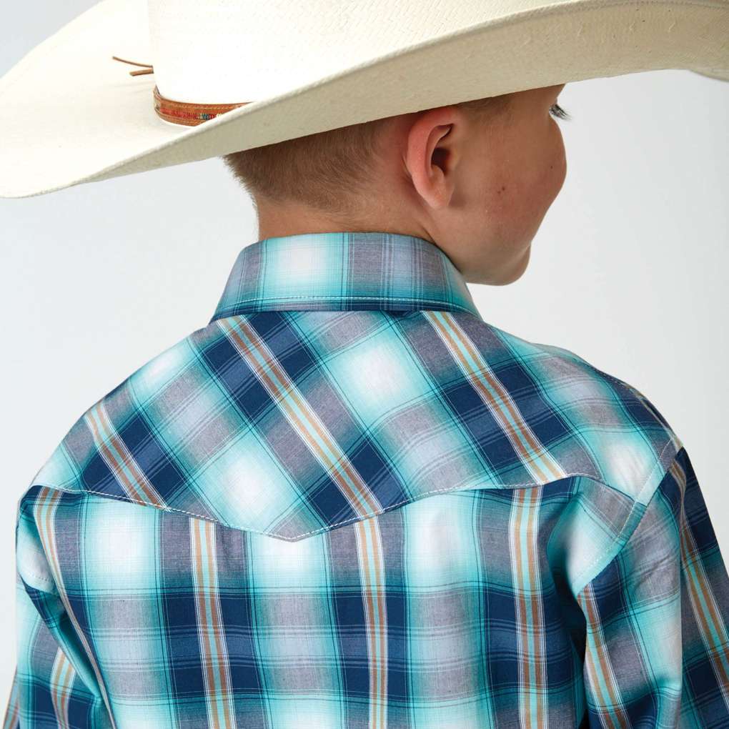 Roper Boys Amarillo 30278094 Blue White Plaid Shirt