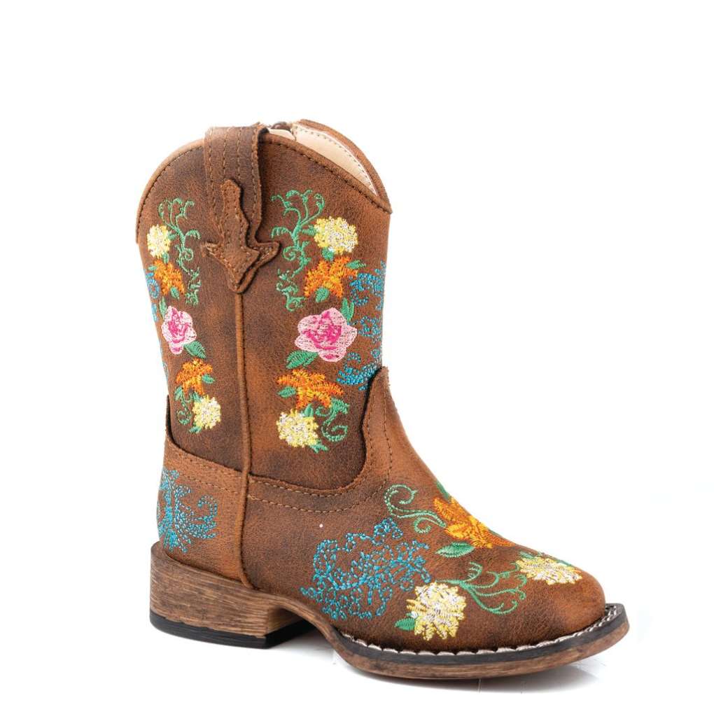 Roper Toddler Bailey Floral Tan Embroidered