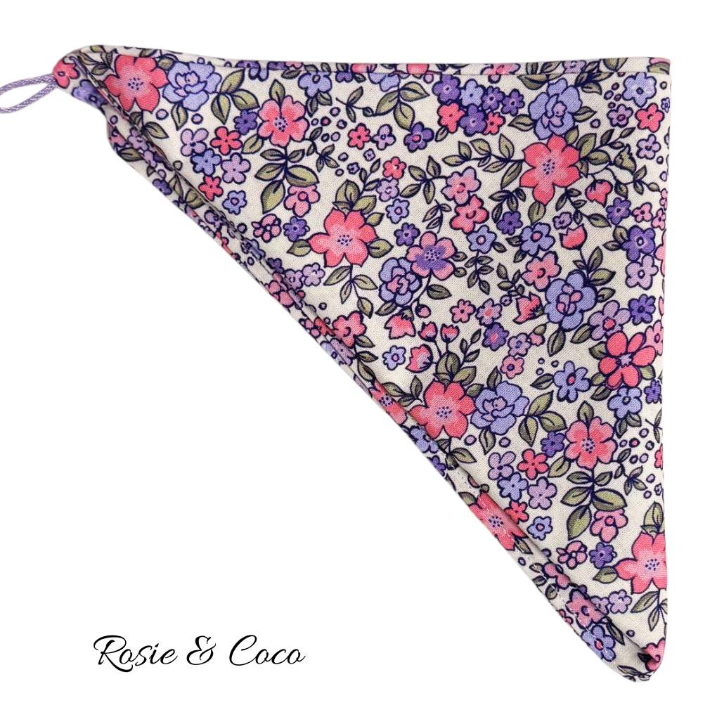 Rosie & Coco Scarf White With Large Pink Lilac Flowers
