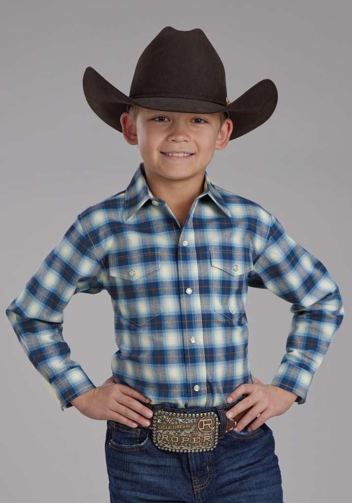 Roper Boys Amarillo Blue Plaid Shirt