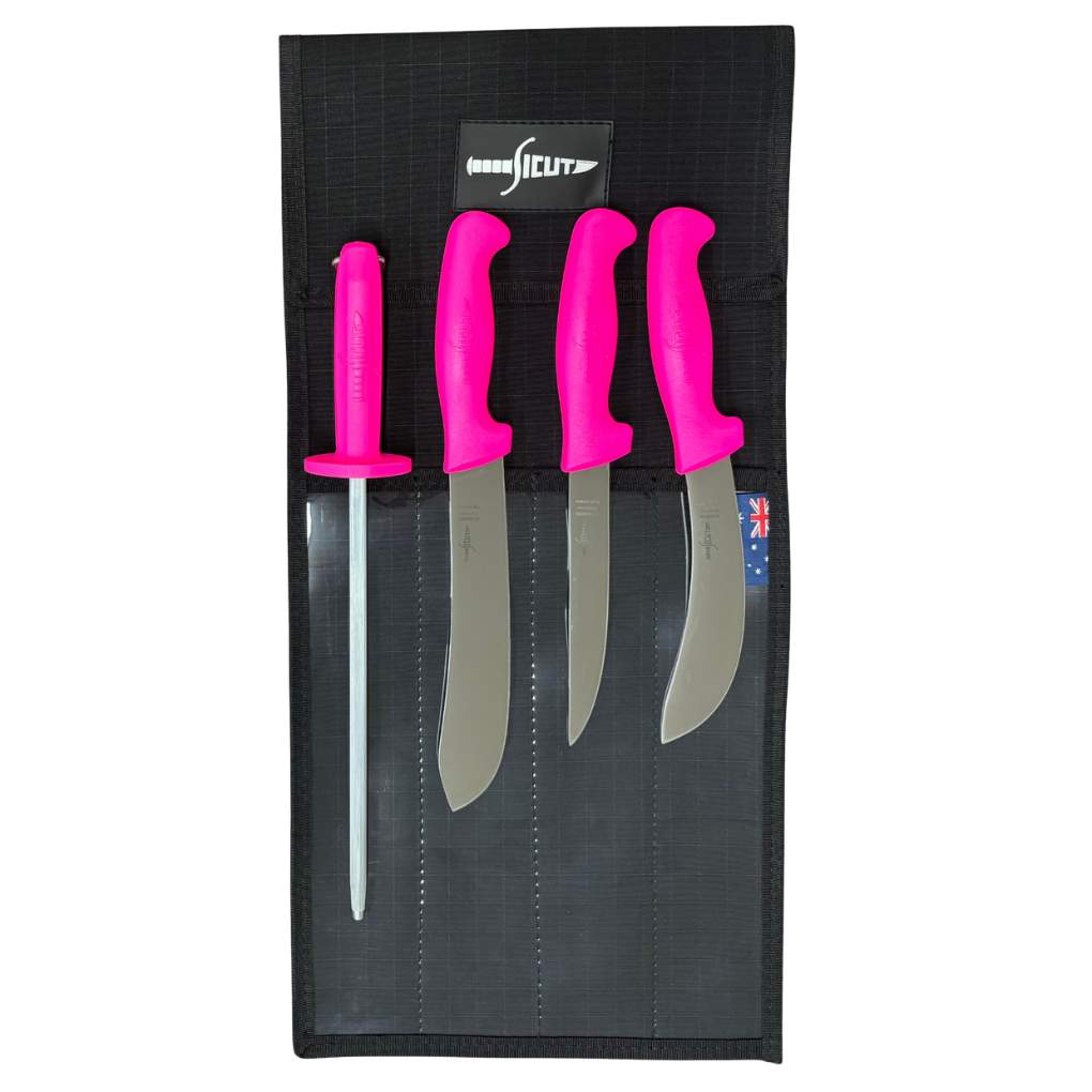 Sicut 4 Piece Butchers Knife Package Pink Handle