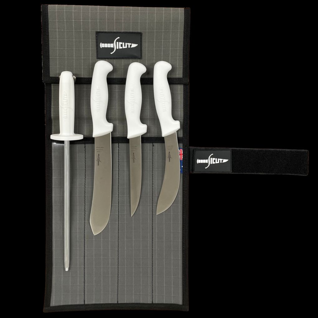 Sicut 4 Piece Butchers Knife Package Glow Handle