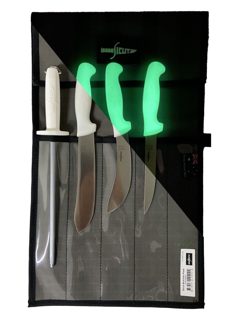 Sicut 4 Piece Butchers Knife Package Glow Handle