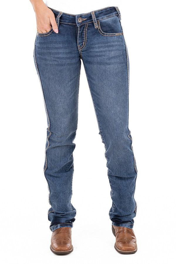 H &amp; H Mid Rise 35 Leg Beige Stitch Narrow Bootcut