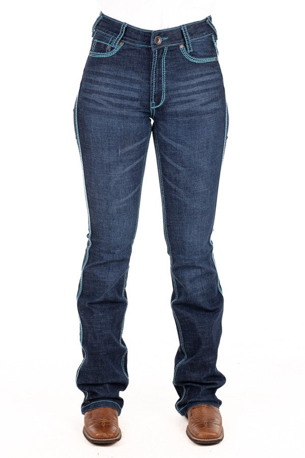 H &amp; H Ultra High Rise 35 Leg Turquoise Stitch