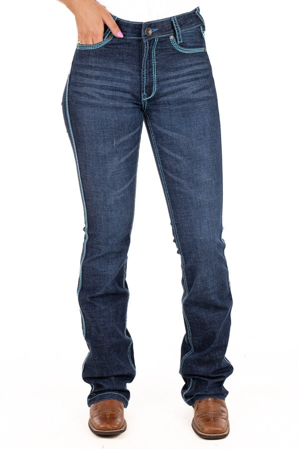 H &amp; H Ultra High Rise 38 Leg Turquoise Stitch