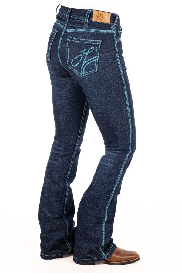 H &amp; H Ladies Nevada U/High Rise 38 Leg Turquoise Stitch