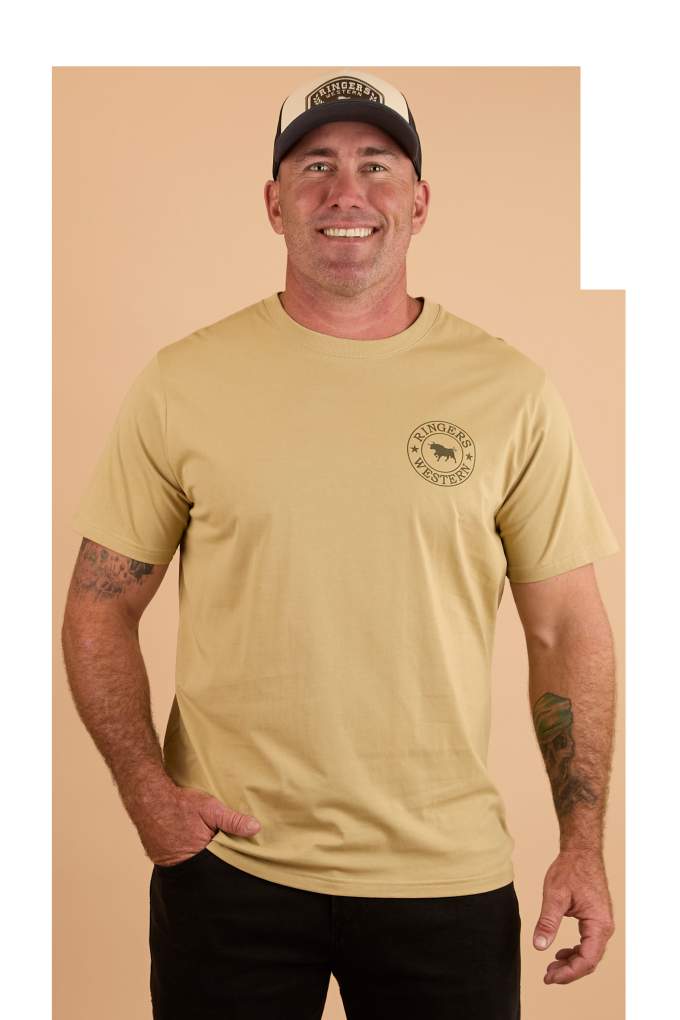 Ringers Western Mens Signature Bull Tee Pale Olive/Military Green