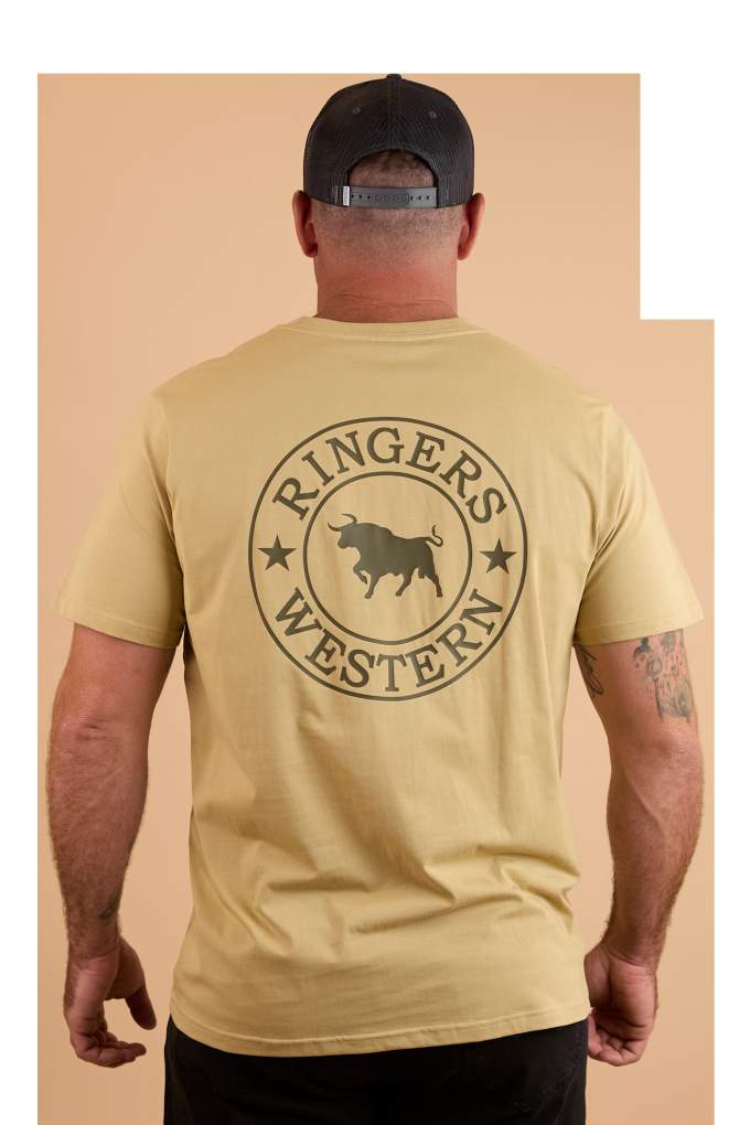 Ringers Western Mens Signature Bull Tee Pale Olive/Military Green