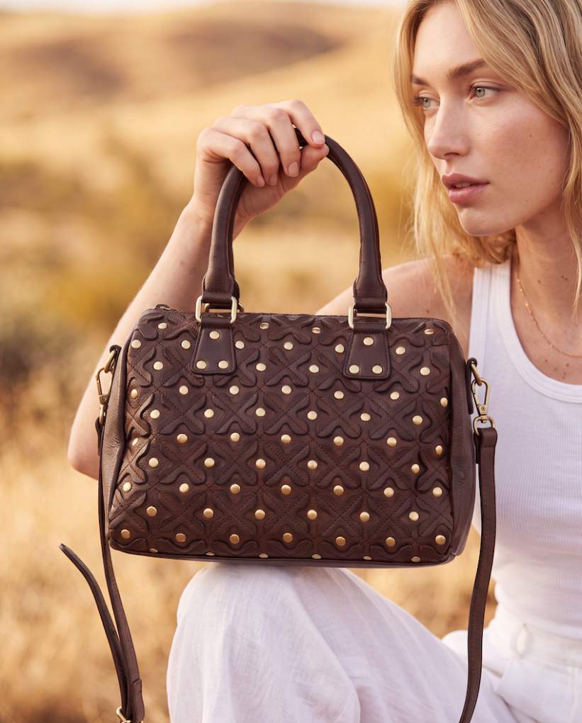 Design Edge Glasson Boston Studded Bag Brown