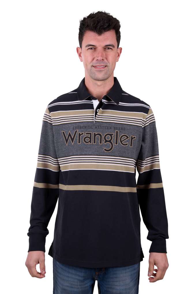 Wrangler Mens Luke Stripe Rugby Black/Charcoal