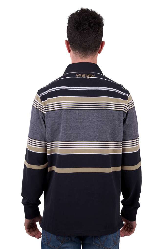 Wrangler Mens Luke Stripe Rugby Black/Charcoal