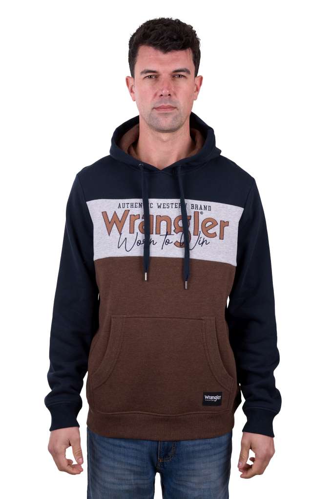Wrangler Mens Paul Hoodie Navy/Tan