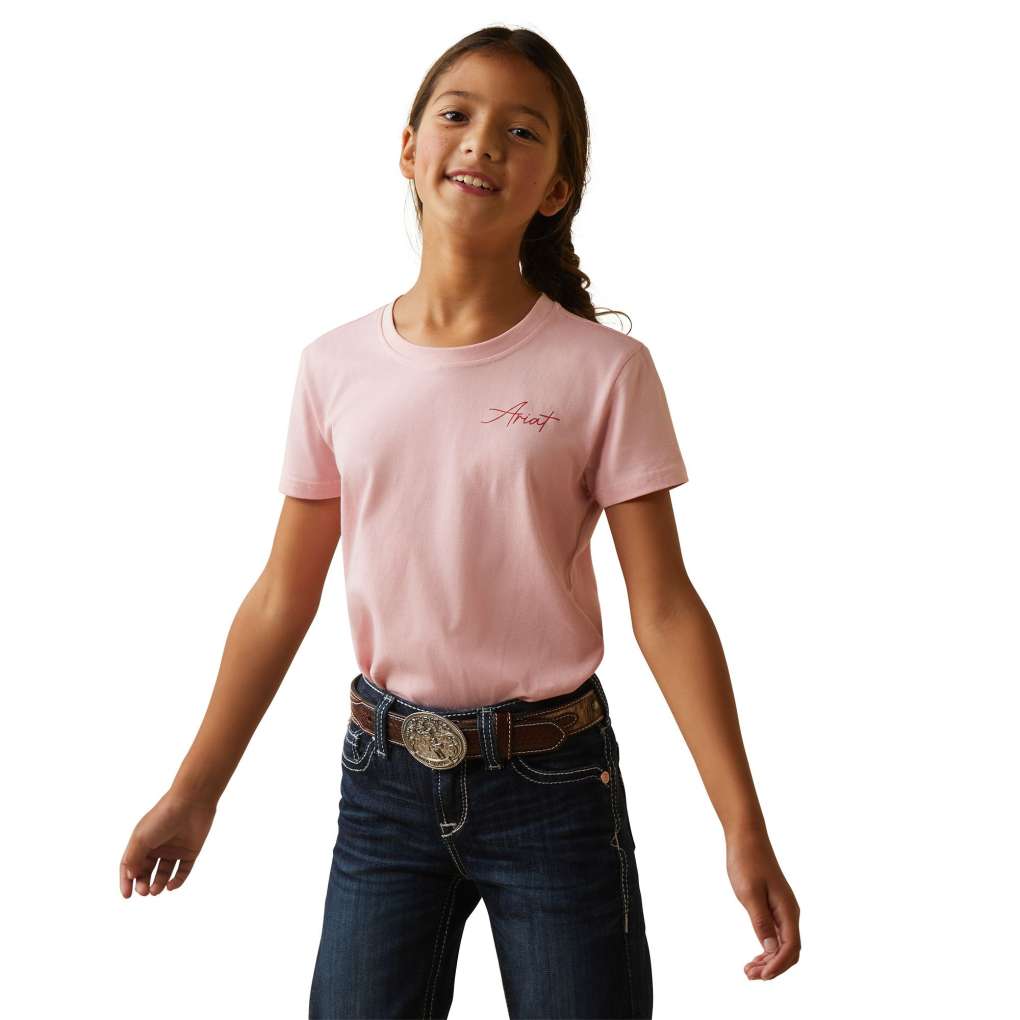 Ariat Girls Real Cool Cow Tee Coral Blush