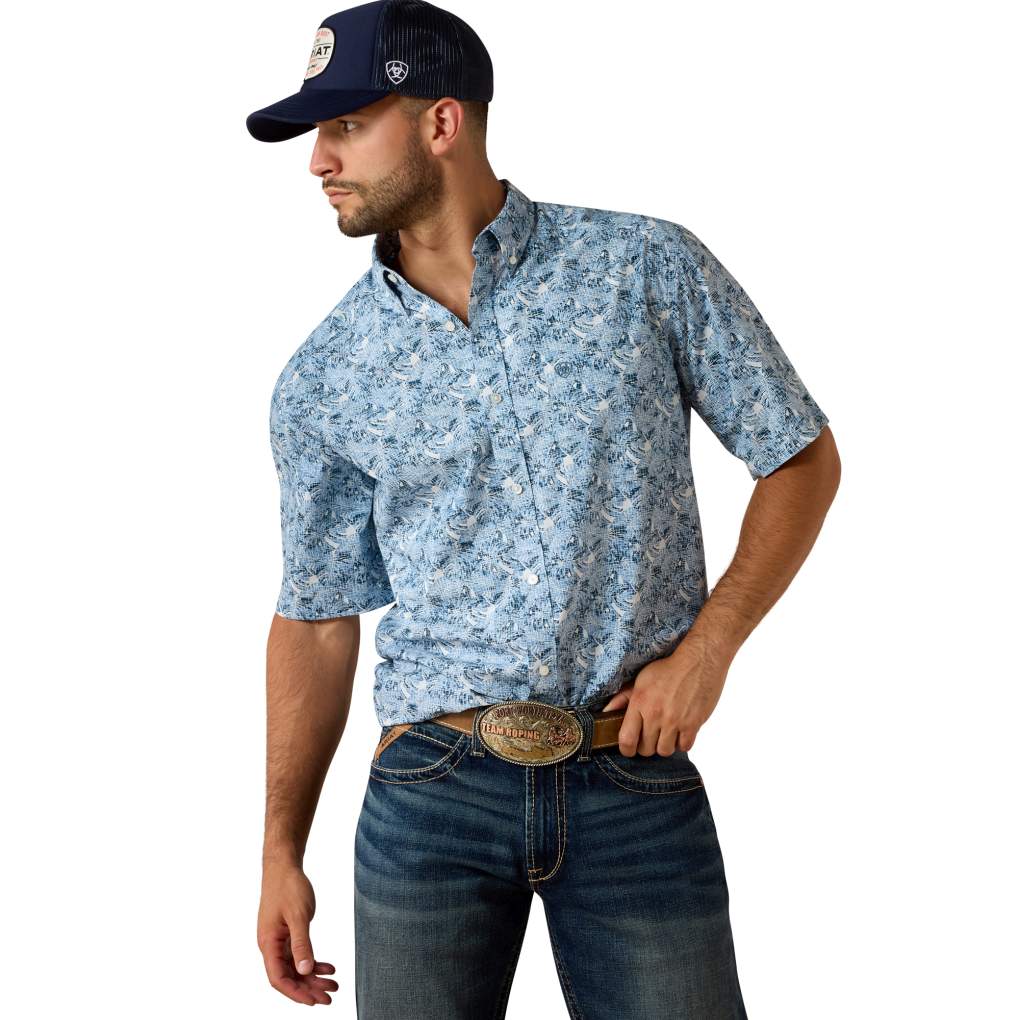 Ariat Mens Tim S/S Shirt Shadow Blue Leaf Print