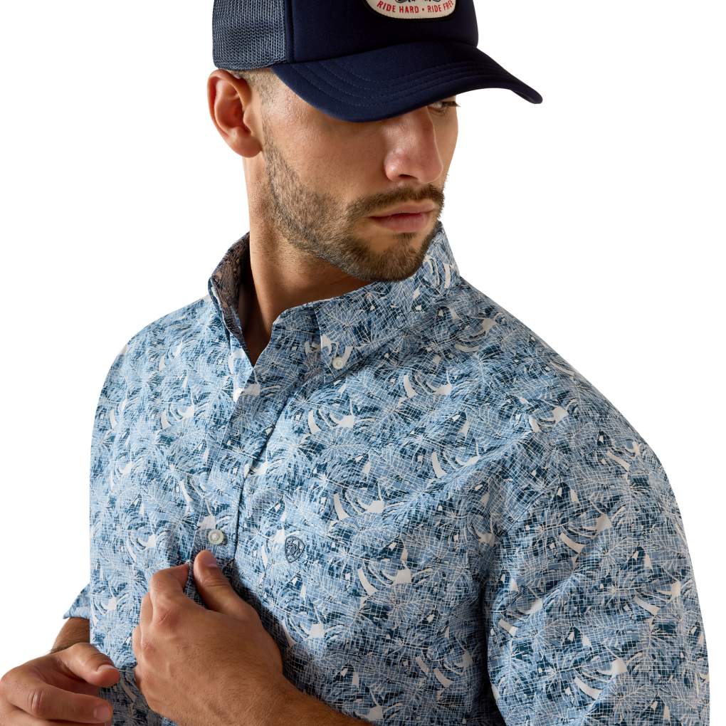 Ariat Mens Tim S/S Shirt Shadow Blue Leaf Print