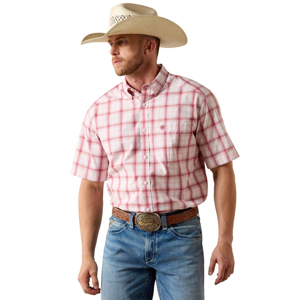Ariat Mens Pro Tully S/S Shirt Peach Plaid