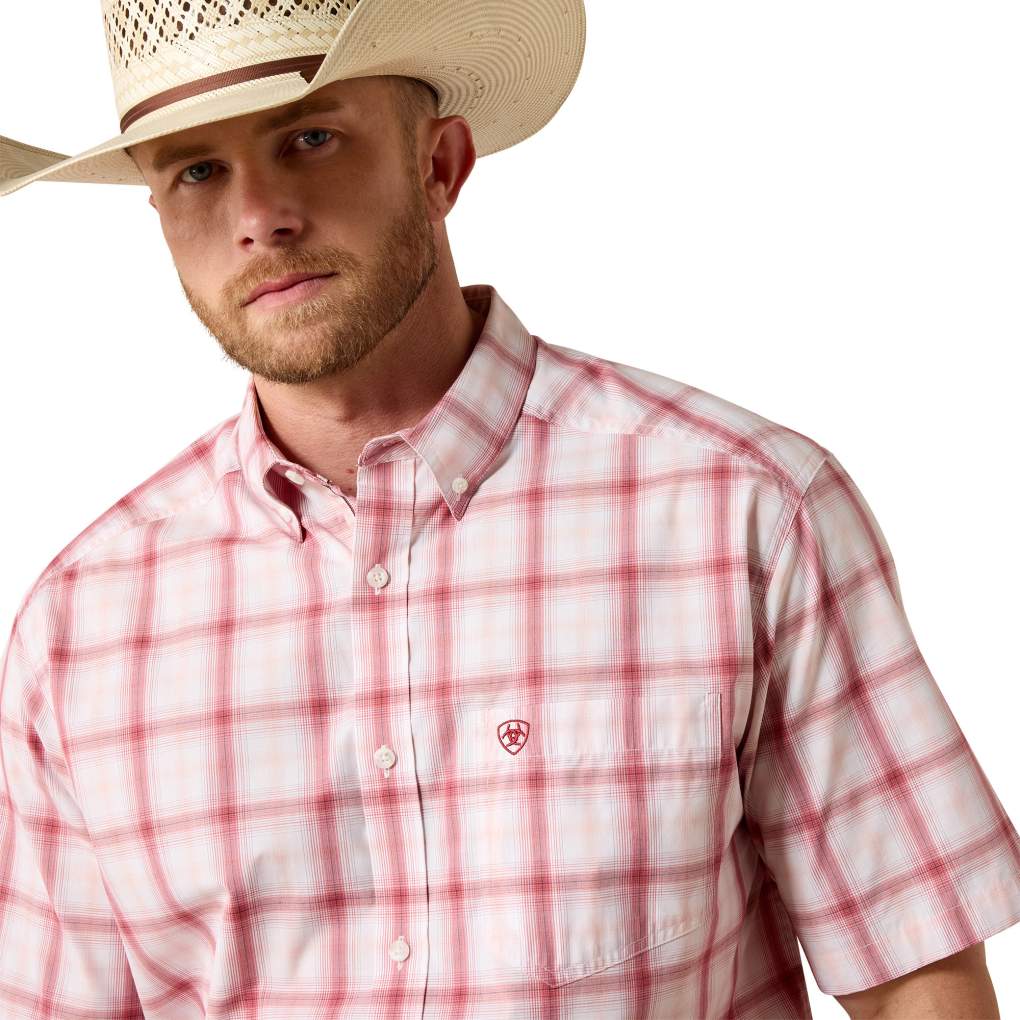 Ariat Mens Pro Tully S/S Shirt Peach Plaid