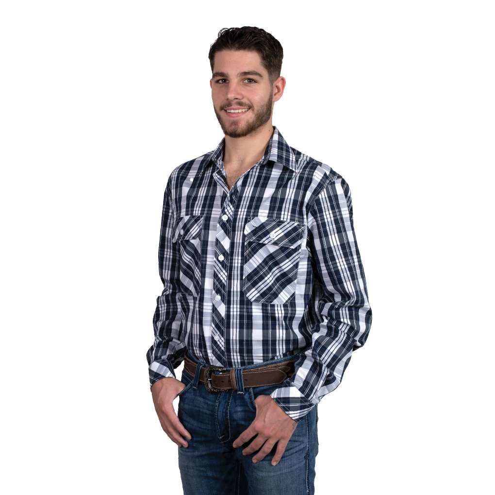 JCA Mens Austin Navy/White Plaid Full Button Shirt