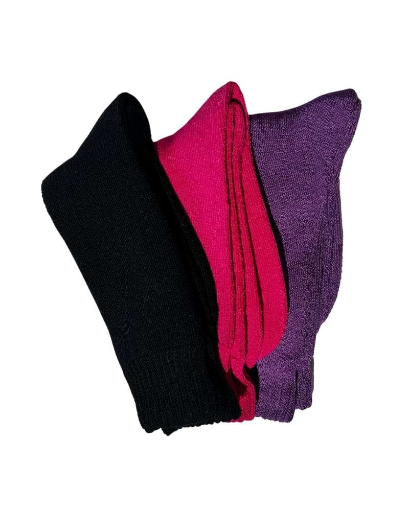 Bamboo worksock 3 pk blk/hpink/purple
