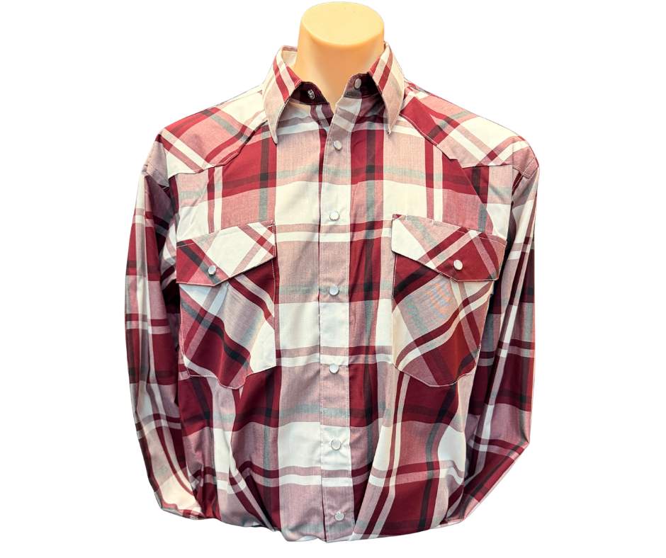 Bisley Mens BS70409 Maroon/White Western Plaid Shirt
