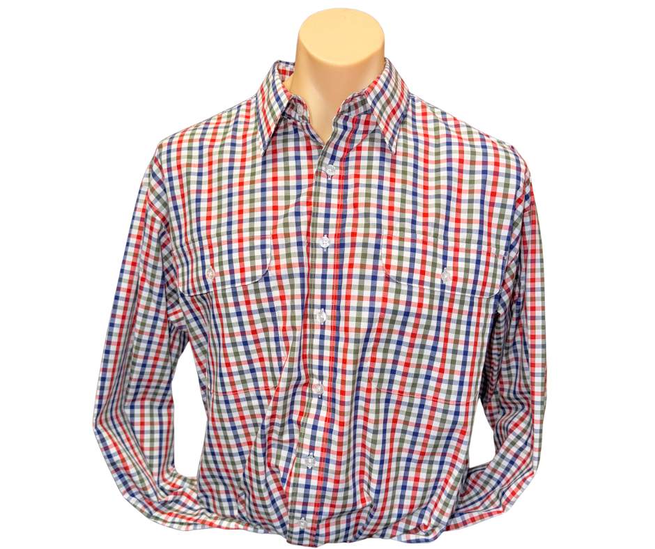 Bisley Mens BS70418 Olive/Red/Blue/White Small Check Shirt