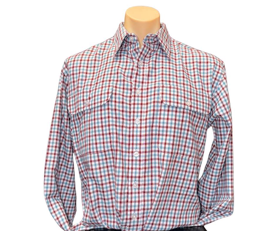 Bisley Mens BS70429W Red/Blue/White Brushed Check Shirt