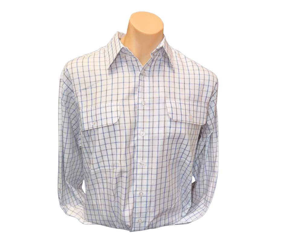 Bisley Mens BS70434 White/Blue Cotton Plaid Shirt