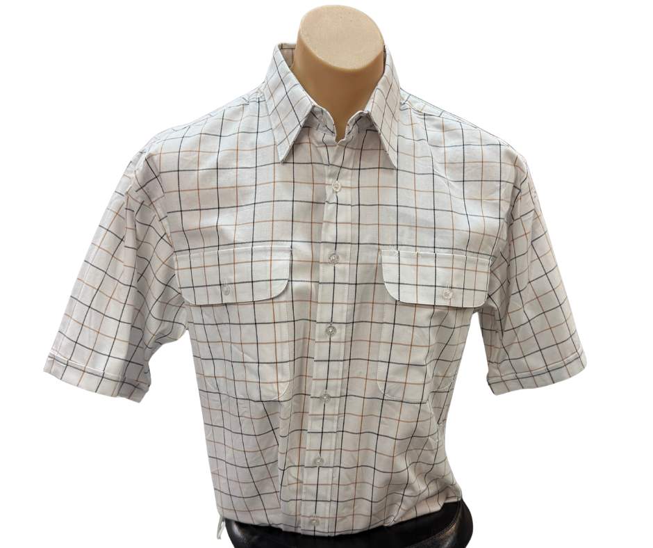 Bisley Mens BS20401 S/S Tan/White Large Check Workshirt