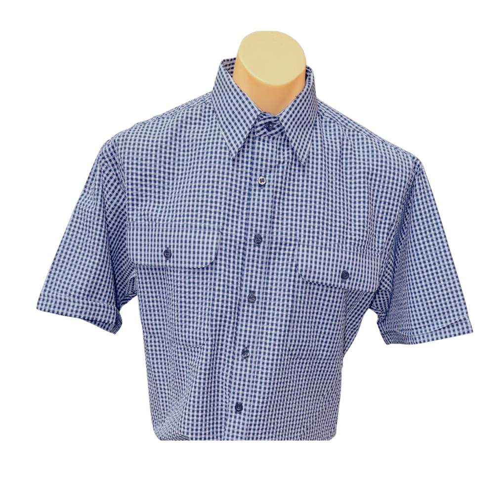 Bisley Mens BS20440 Seersucker S/S Blue/Navy Check Shirt