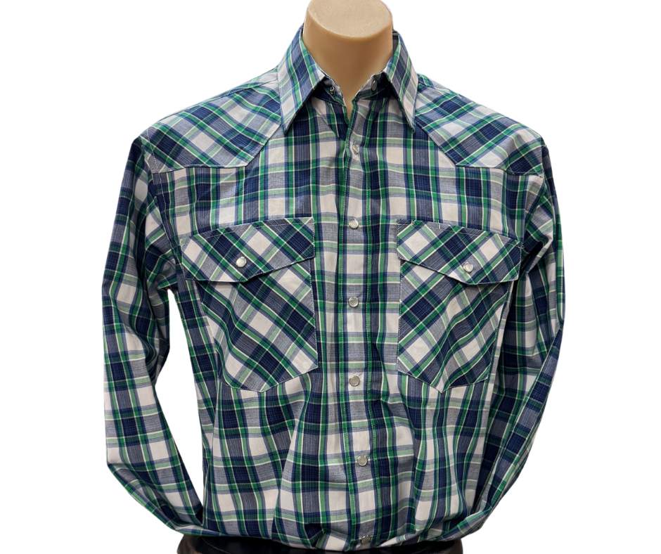 Bisley Mens BS70384 Western Blue/Green Plaid Workshirt