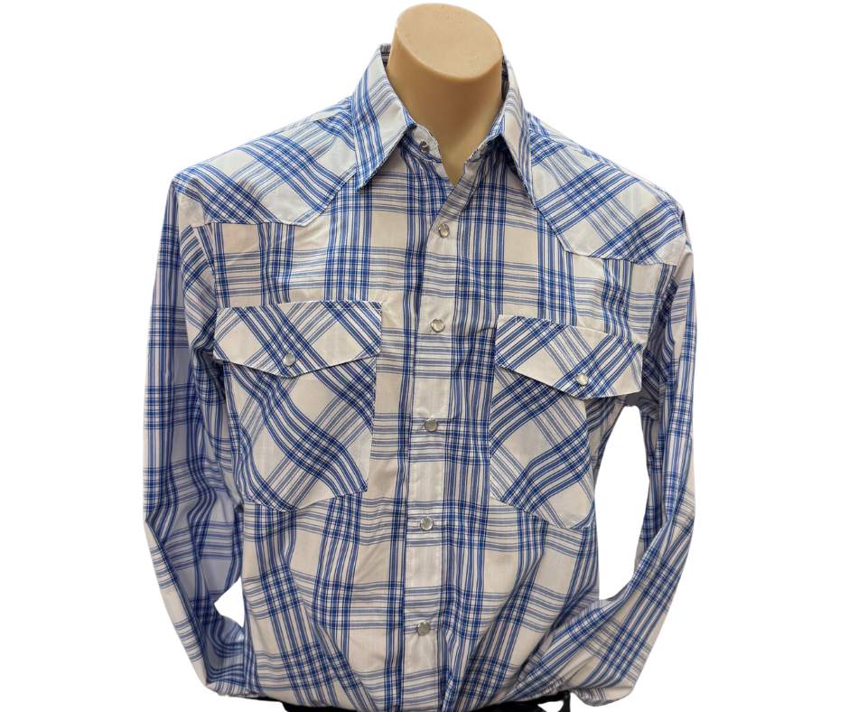 Bisley Mens BS70385 Western Blue/White Plaid Workshirt