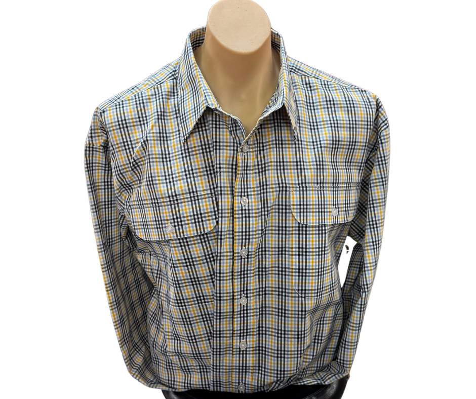 Bisley Mens BS70386 Yellow/White/Navy/Blue Small Check Workshirt