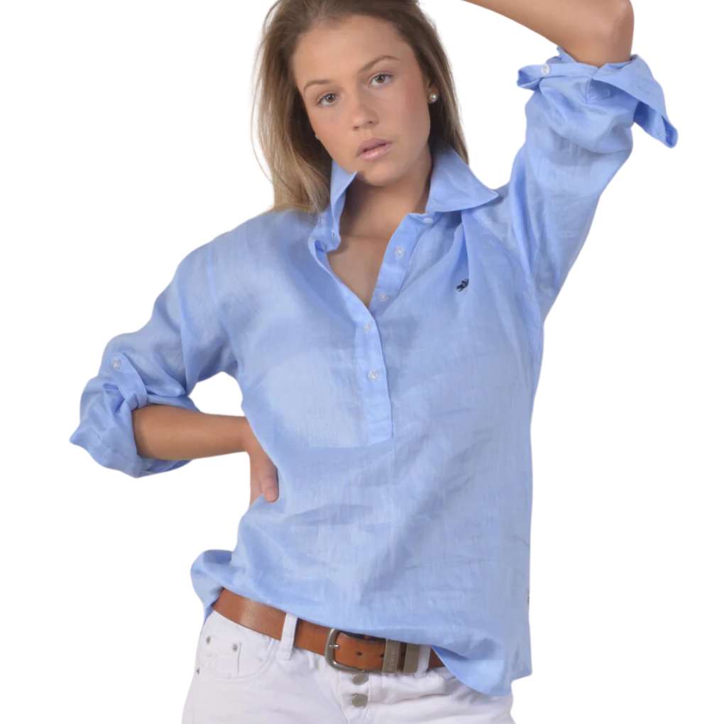 Bullrush Ladies Linen Tab Shirt Blue