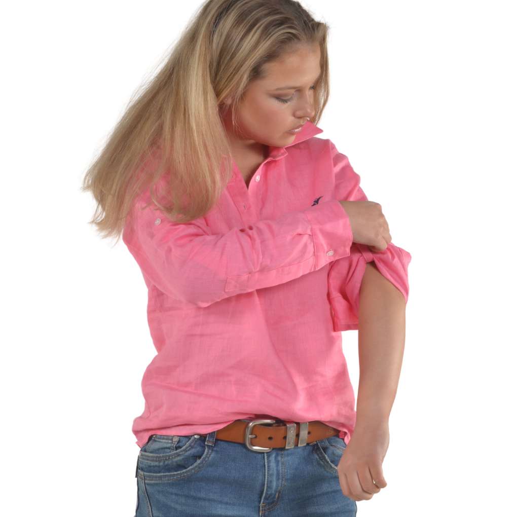 Bullrush Ladies Linen Tab Shirt Hot Pink