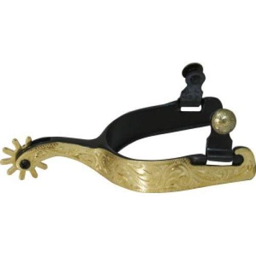 Campdraft Spurs Black Silver Overlay Engraved with Lip - Pair