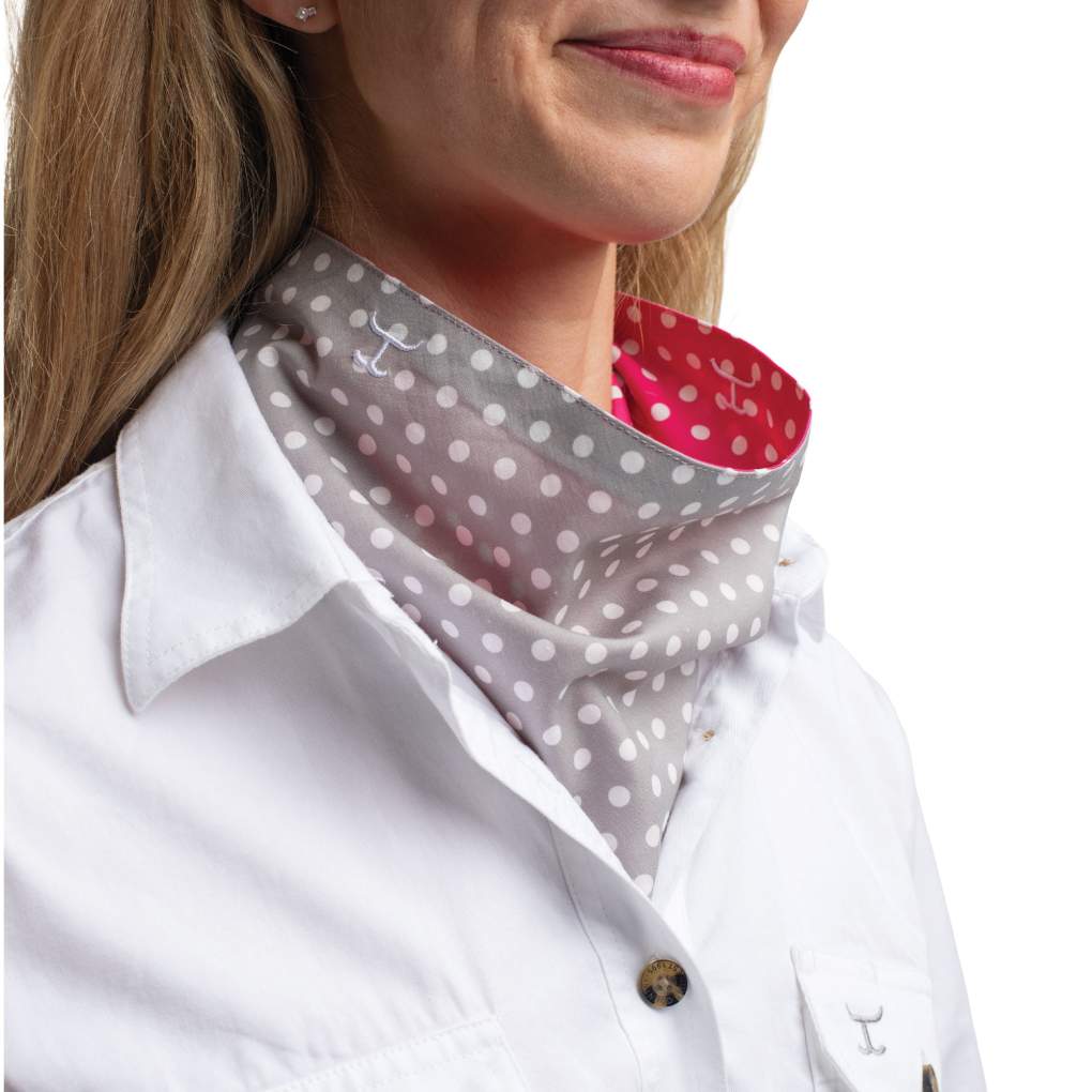 JCA Carlee Smoke Grey/White Polka Dots &amp; Raspberry/White Dots Double Sided Scarf