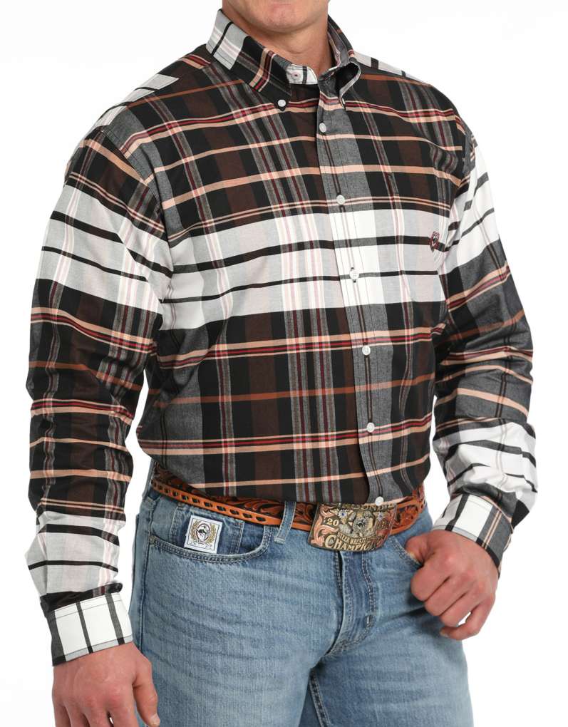 Cinch Mens Vintage Brown White Plaid MTW1242001 Shirt