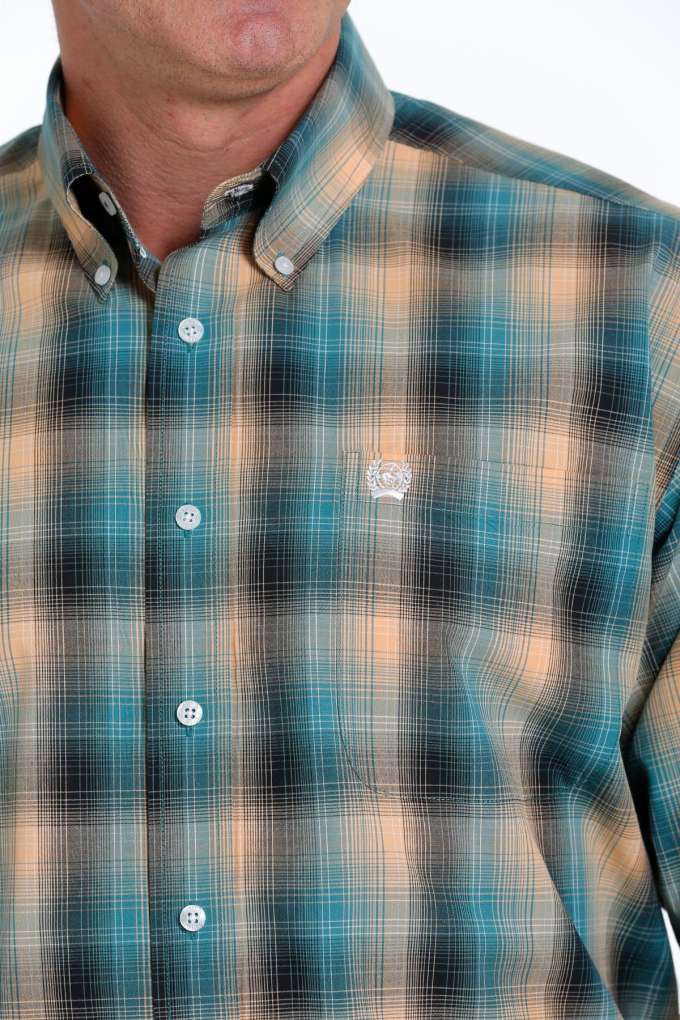 Cinch Mens Orange/Teal Plaid Shirt