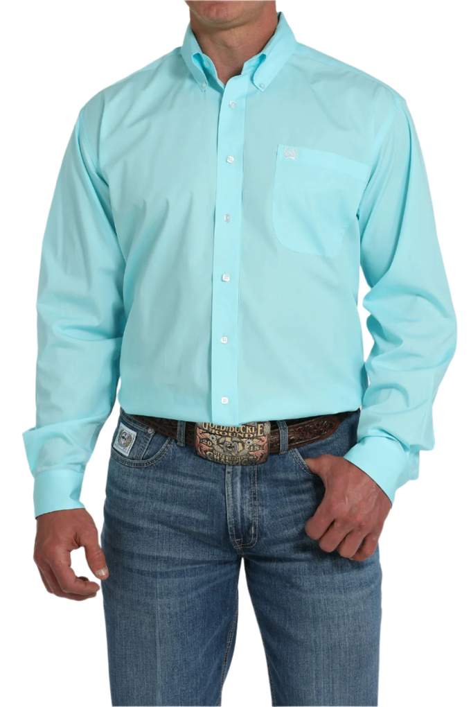 Cinch Mens Plain Weave  LS Shirt Turquoise