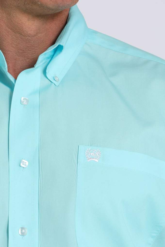 Cinch Mens Plain Weave  LS Shirt Turquoise